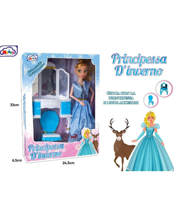 Bambola Principessa D'inverno Magico Mondo Inclusi 2 Accessori Gioco Per Bambine         