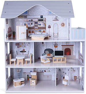 Casa Delle Bambole In Legno Casa delle bambole di legno Con Accessori mobili Piani Inclusi 2-6 anni Gioco Fai Te Dollho