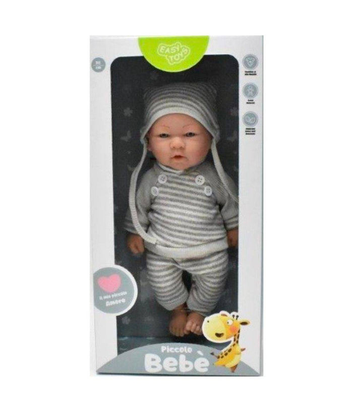 Bambolotto In Scatola Piccolo Bebè Giocattolo Bambini 3+ Vestiti Grigi 30 Cm         