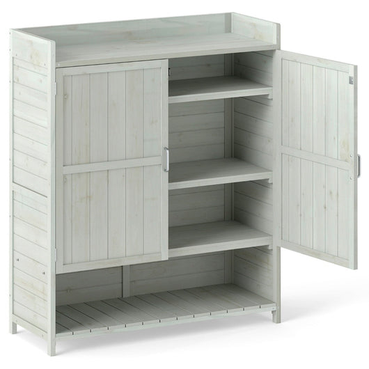 Banco da giardinaggio da esterno 100 x 38 x 118 cm mobiletto a 2 ante con ripiani estraibili stile rustico legno grigio 20_0018461