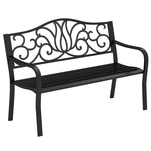 Panca da giardino 127 x 61 x 89 cm per 2-3 persone comoda ed ergonomica stile floreale metallo nero 20_0010556