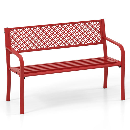 Panca da giardino per esterni 127 x 59 x 82 cm per 2-3 persone comfort ergonomico design geometrico in metallo rosso 20_0010555