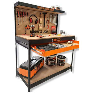 Banco da Lavoro con Pannello Portautensili Brixo Hobby&Job 120x60x150 cm