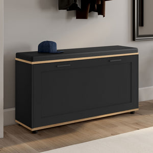 IDMarket - Banco de entrada VITO con cojín y zapatero, negro 100 cm