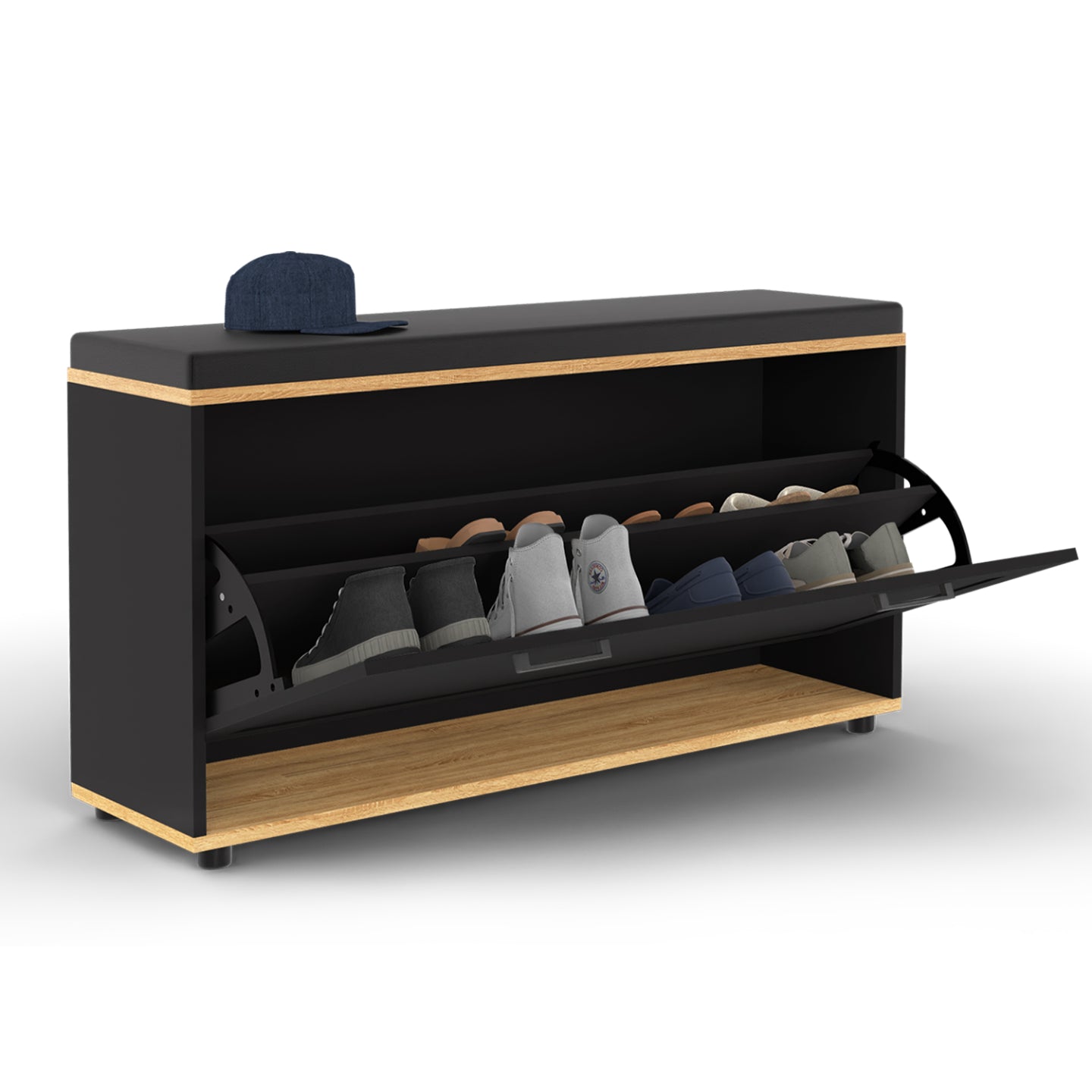 IDMarket - Banco de entrada VITO con cojín y zapatero, negro 100 cm