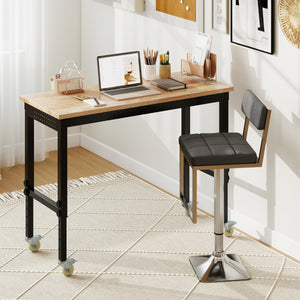 Banco da lavoro regolabile con ruote e piano in legno di gomma, Tavolo da lavoro per garage e officina Naturale-Tavoli da lavoro