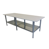 Banco lavoro fisso o su ruote con cassetto metallico e piano inferiore di metallo cm. 280x100x93h