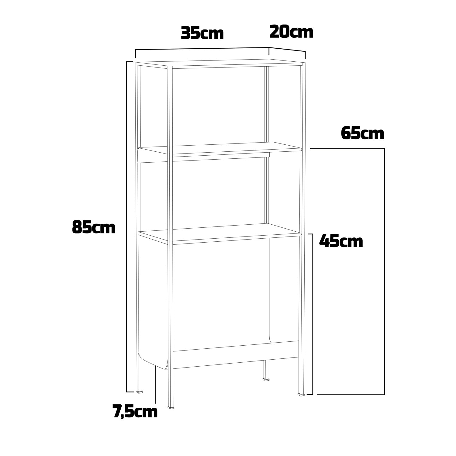 Bandha - Scaffale in metallo con 4 ripiani 85x35x20 cm