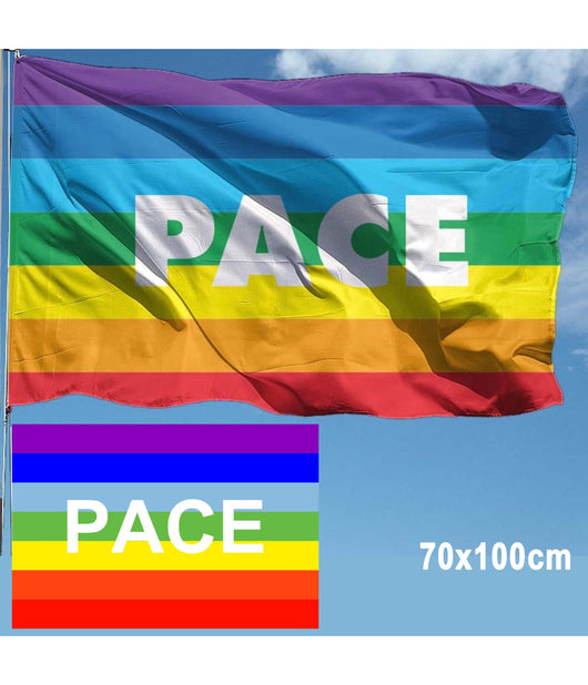 Bandiera Della Pace 70x100cm Arcobaleno Con Asola Laterale Da Bastone In Tessuto         