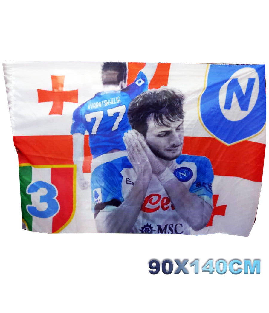 Bandiera Forza Napoli Festa 3 Scudetto Khvicha Kvaratskhelia 77 Georgia 90x140cm         