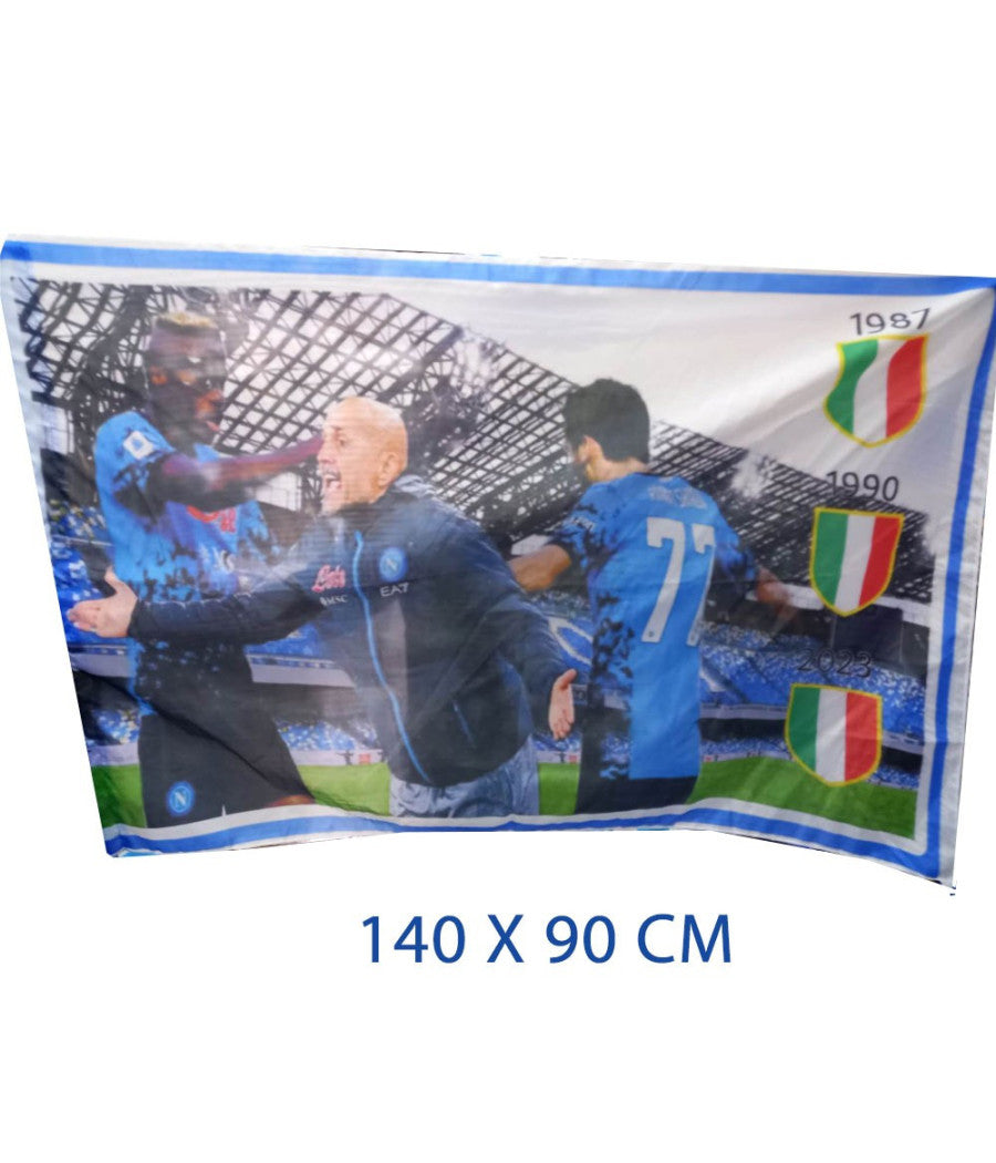 Bandiera Forza Napoli Festa 3 Scudetto Spalletti Osimhen Campioni 90x140 Cm         