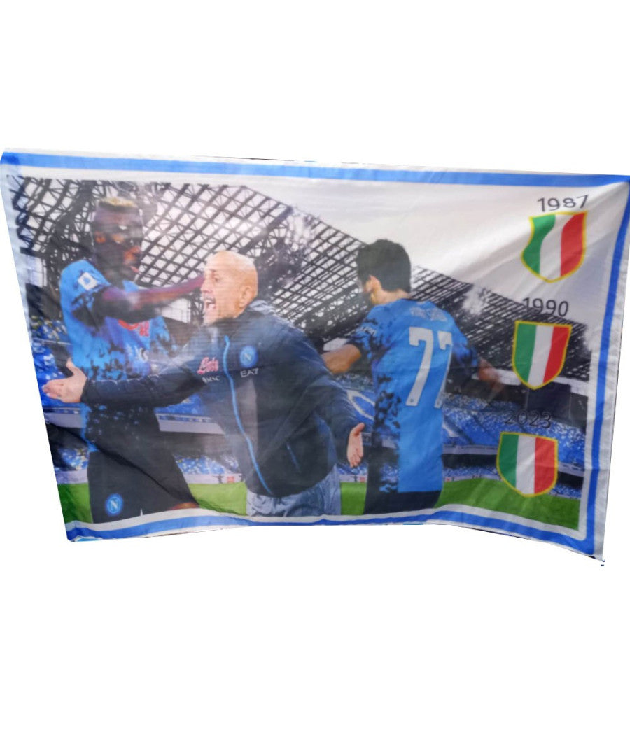 Bandiera Forza Napoli Festa 3 Scudetto Spalletti Osimhen Campioni 90x140 Cm         