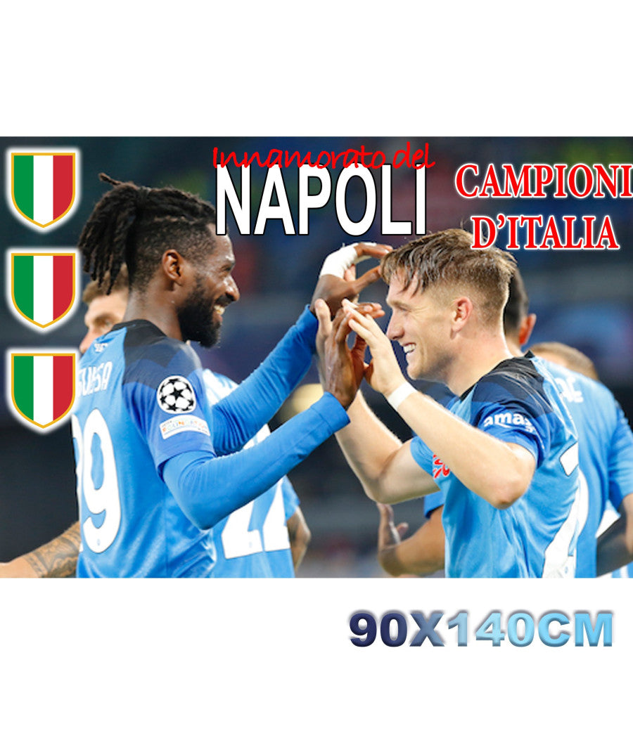 Bandiera Napoli Festa 3 Scudetto Campioni D'italia Anguissa Zielinski 90x140cm         