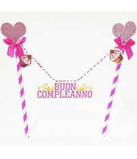 Bandierine Cannucce Torta 2 Pezzi Rosa Buon Compleanno Decorazione Festa         