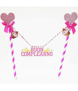 Bandierine Cannucce Torta 2 Pezzi Rosa Buon Compleanno Decorazione Festa         
