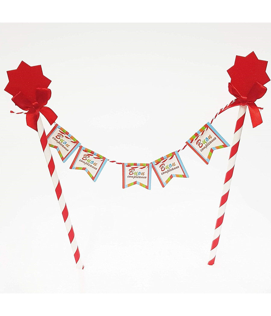 Bandierine Cannucce Torta 2 Pezzi Rosso Buon Compleanno Stella Decorazione Festa         