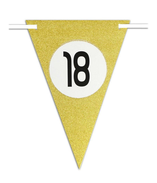 Bandierine Festa Compleanno Anniversari Set 10pz Triangolari Festone Oro 18 Anni         