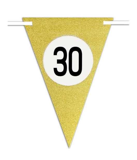 Bandierine Festa Compleanno Anniversari Set 10pz Triangolari Festone Oro 30 Anni         