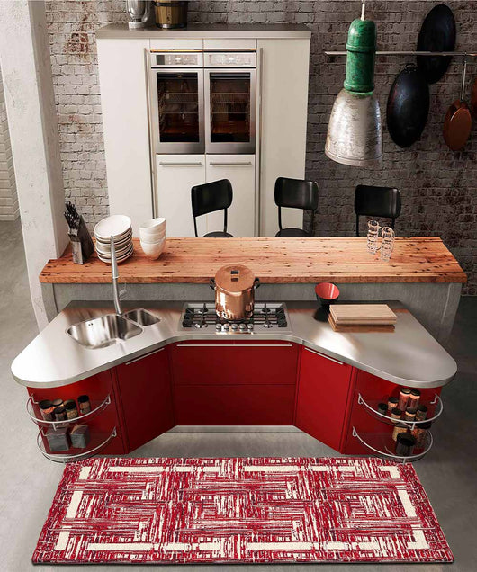 Tappeto moderno BANGKOK ROSSO geometrico astratto, Tappeto arredo soggiorno salotto camera lavabile antiscivolo cm.140x200