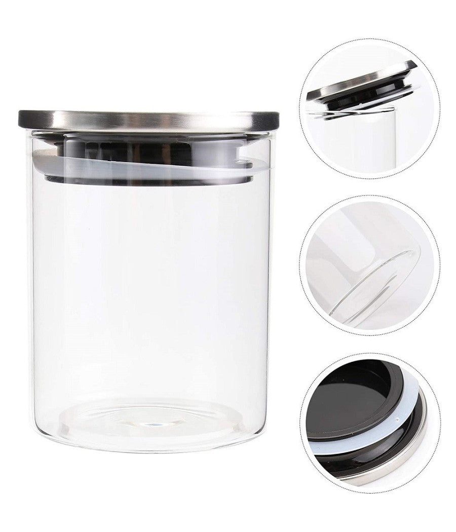 Barattolo 1250 Ml Sottovuoto Alimenti In Vetro Trasparente Cereali Snack Cucina         