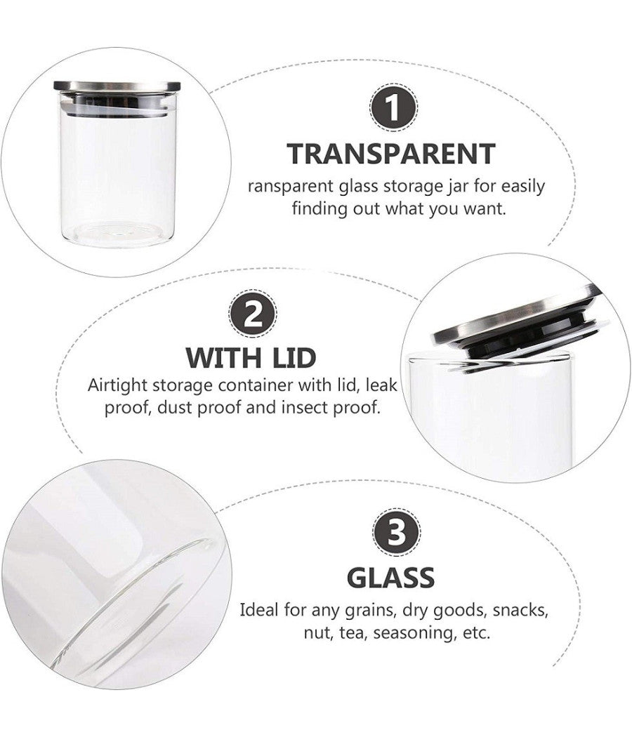 Barattolo 1250 Ml Sottovuoto Alimenti In Vetro Trasparente Cereali Snack Cucina         