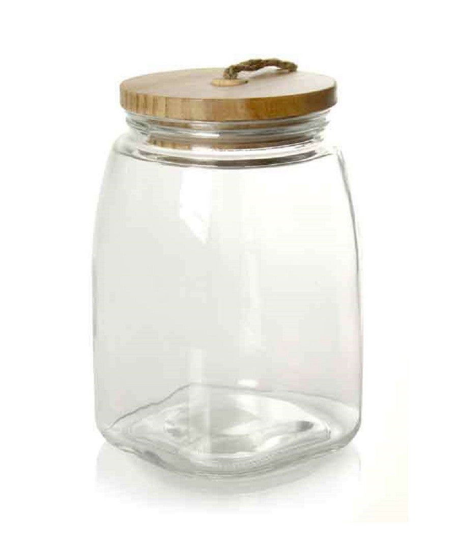 Barattolo 22cm In Vetro Tappo In Legno Ermetico Contenitore Base Quadrata 728358         