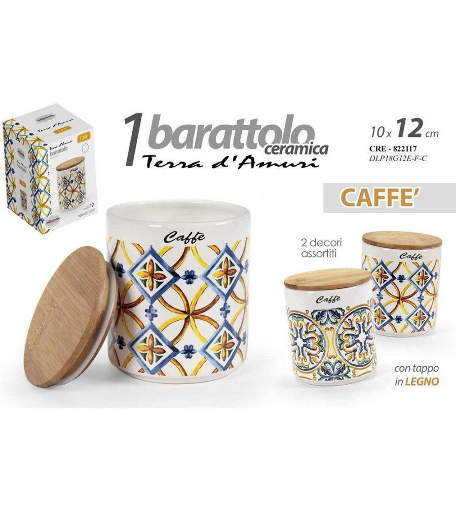 Barattolo Ceramica Caffè Tappo Legno Ermetico Cucina Terra D'amuri 12x10cm 822117         