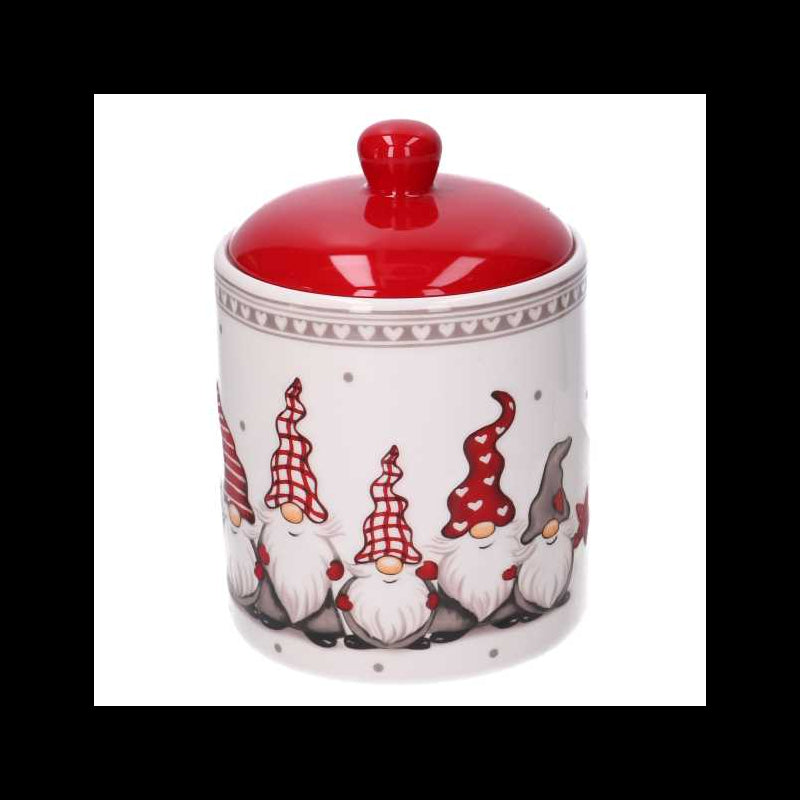 Barattolo ceramica con gnomi bianco cm ø13h17,3