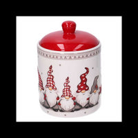 Barattolo ceramica con gnomi bianco cm ø13h17,3