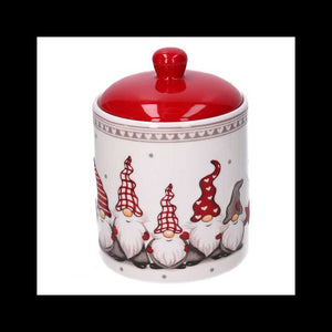 Barattolo ceramica con gnomi bianco cm ø13h17,3