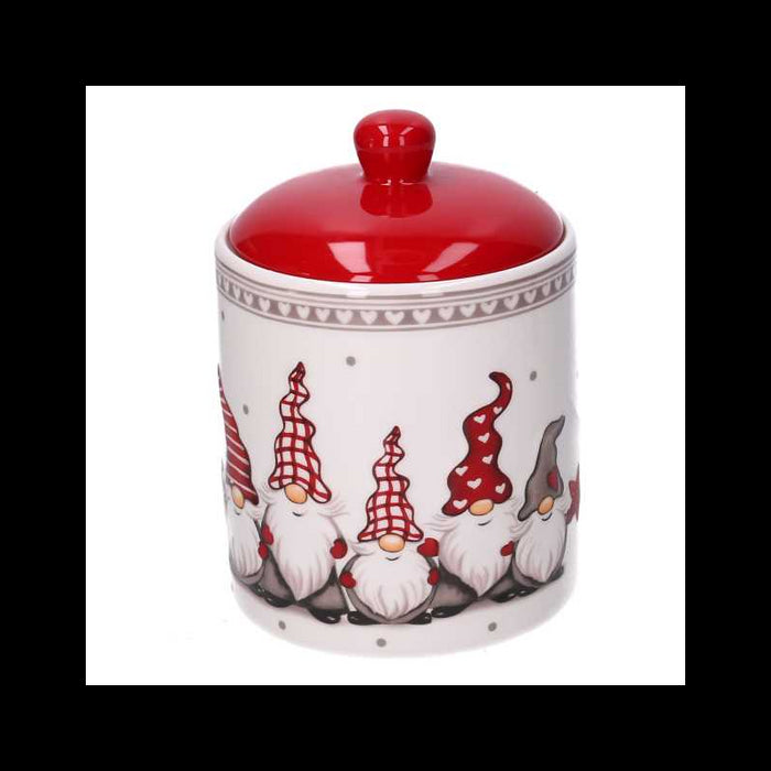 Barattolo ceramica con gnomi bianco cm ø13h17,3