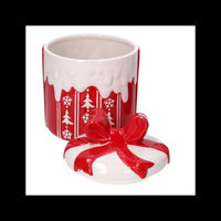 Barattolo ceramica pacco regalo decori bianchi tondo cm ø13,5h18,5