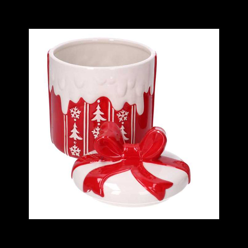 Barattolo ceramica pacco regalo decori bianchi tondo cm ø13,5h18,5