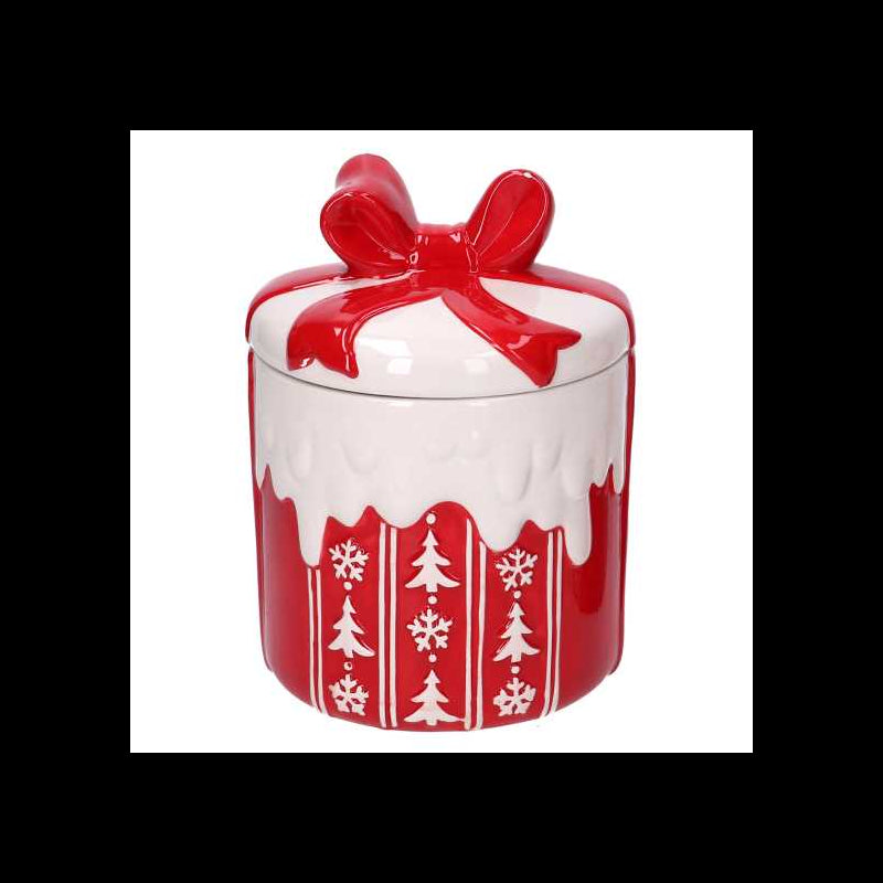Barattolo ceramica pacco regalo decori bianchi tondo cm ø13,5h18,5