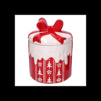 Barattolo ceramica pacco regalo decori bianchi tondo cm ø13,5h18,5