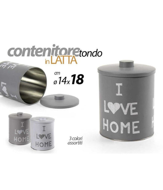 Barattolo Contenitore In Latta Cucina Tonda Assortiti I Love Home 14x18cm 710506         