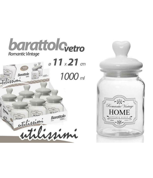 Barattolo Contenitore In Vetro Decoro Romantic Vintage Home 1000ml 11x2cm 759352         