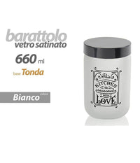 Barattolo Contenitore Vetro Bianco Love Moderno Satinato Tonda 660ml 14x9cm 833458         