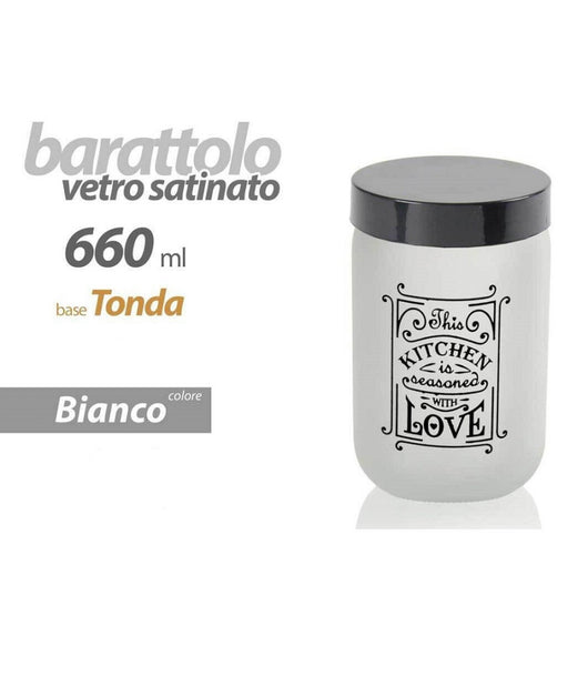 Barattolo Contenitore Vetro Bianco Love Moderno Satinato Tonda 660ml 14x9cm 833458         