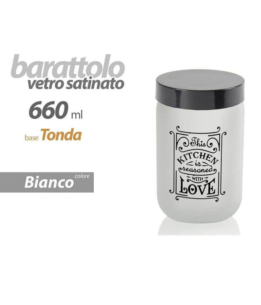 Barattolo Contenitore Vetro Bianco Love Moderno Satinato Tonda 660ml 14x9cm 833458         
