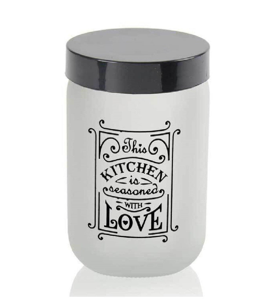Barattolo Contenitore Vetro Bianco Love Moderno Satinato Tonda 660ml 14x9cm 833458         