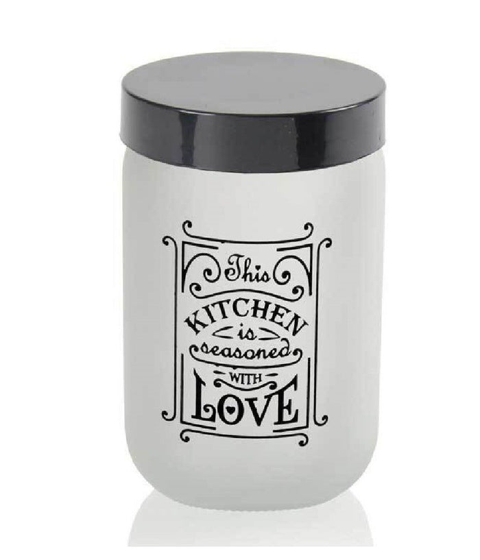 Barattolo Contenitore Vetro Bianco Love Moderno Satinato Tonda 660ml 14x9cm 833458         
