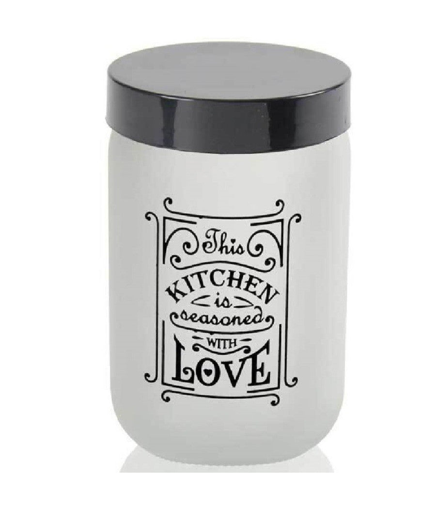 Barattolo Contenitore Vetro Bianco Love Moderno Satinato Tonda 660ml 14x9cm 833458         