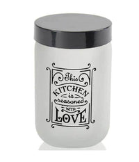 Barattolo Contenitore Vetro Bianco Love Moderno Satinato Tonda 660ml 14x9cm 833458         