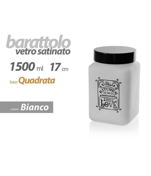 Barattolo Contenitore Vetro Bianco Quadrato Moderno Satinato 1,5lt 17cm 833519         