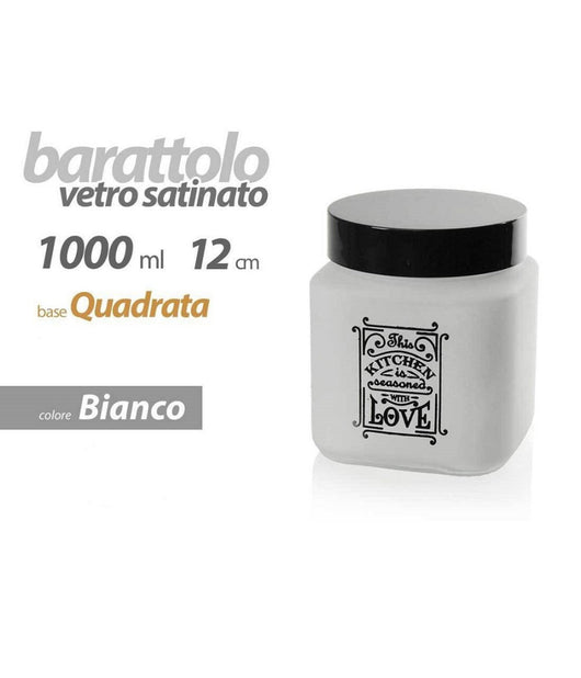Barattolo Contenitore Vetro Quadrato Bianco Moderno Satinato 1000 Ml 12cm 833502         
