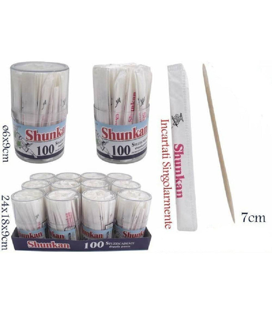 Barattolo Da 100 Pezzi Stuzzicadenti In Legno Doppia Punta Confezionati         