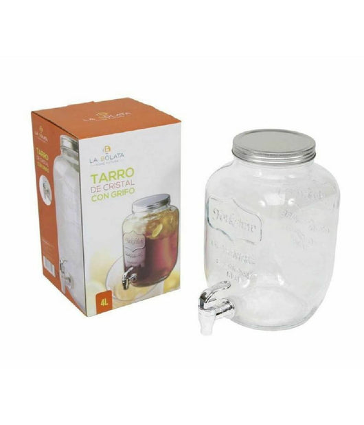 Barattolo Dispenser Contenitore In Vetro 4 Litri Con Rubinetto Vino Acqua         