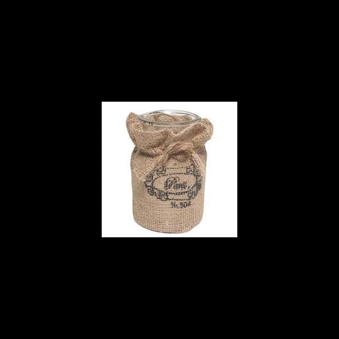 Barattolo vetro con juta tondo cmø10,5h19