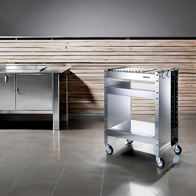Barbecue a carbone con ruote, Struttura e Griglia in Acciaio Inox, 59 x 40,50 x 82 cm. CLOVER